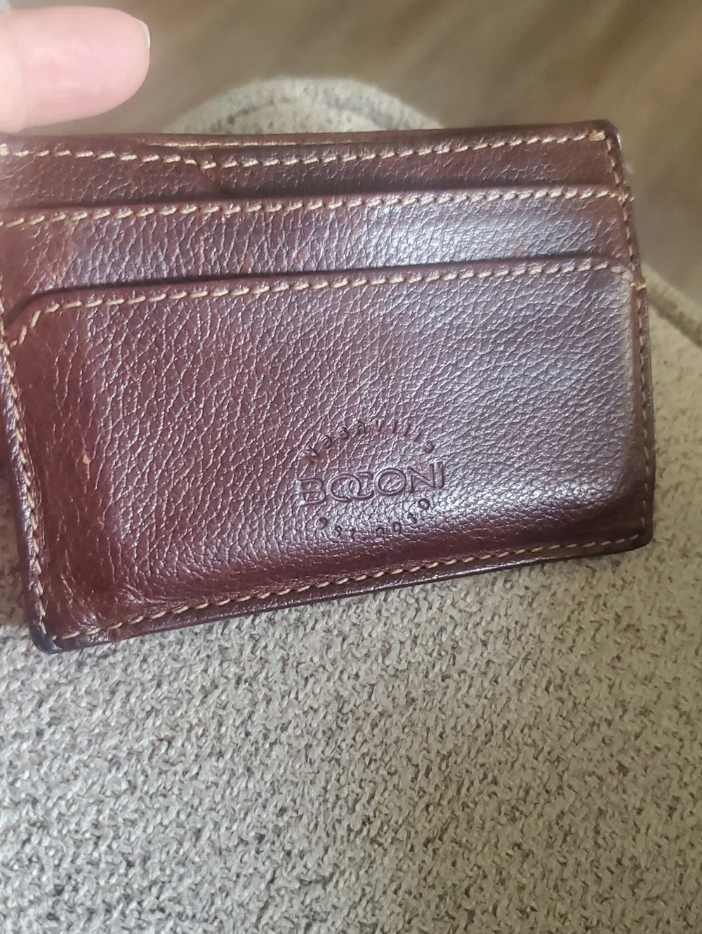 Boconi Brown Leather Card & ID Holder with Clear Window